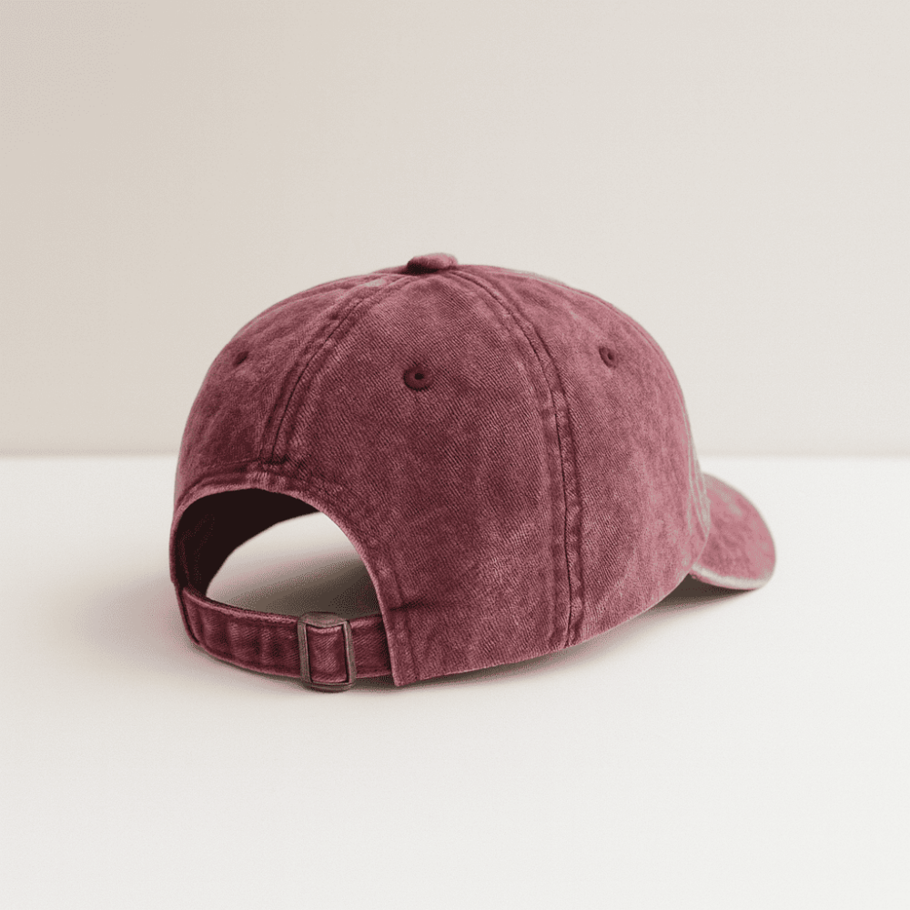 Kişiye Özel İsim Nakışlı Bordo Vintage Stil Eskitme Kumaş Ayarlanabilir Unisex Beyzbol Şapkası - 5