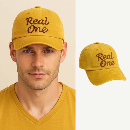 İsme Özel Nakışlı Sarı Vintage Stil Eskitme Kumaş Ayarlanabilir Unisex Beyzbol Şapkası - Tesbihane