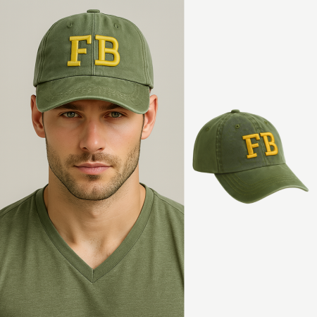 İsme Özel Nakışlı Haki Vintage Stil Eskitme Kumaş Ayarlanabilir Unisex Beyzbol Şapkası - Tesbihane