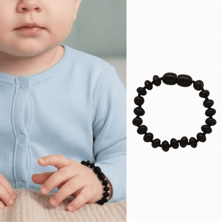 Vişne Rengi Doğal Damla Kehribar Bebek Bileklik - Tesbihane