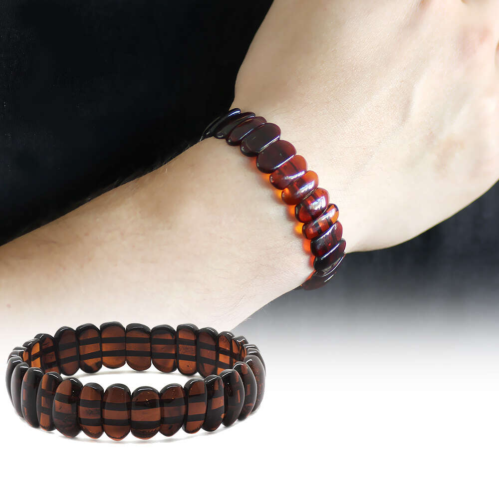 Vişne Rengi Doğal Damla Kehribar Rolex Unisex Bileklik - 1