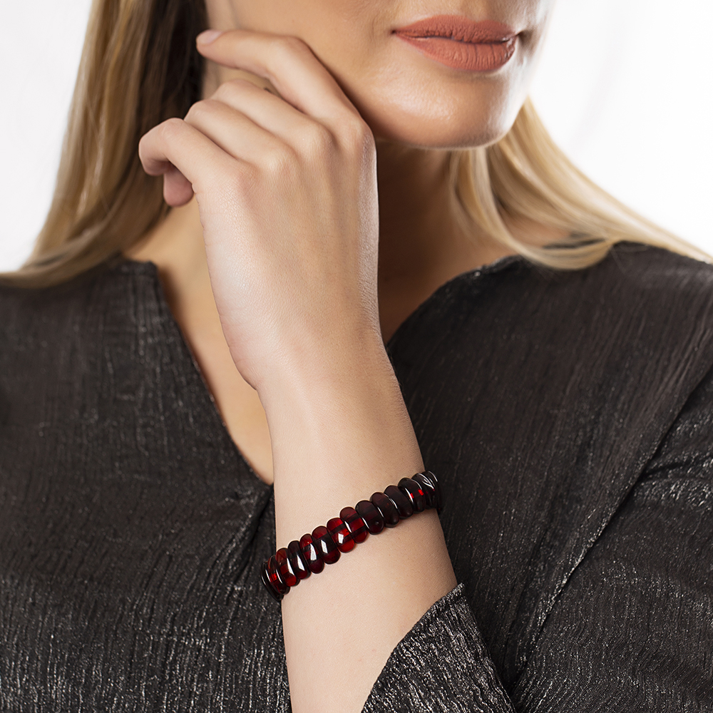 Vişne Rengi Doğal Damla Kehribar Rolex Unisex Bileklik - 3
