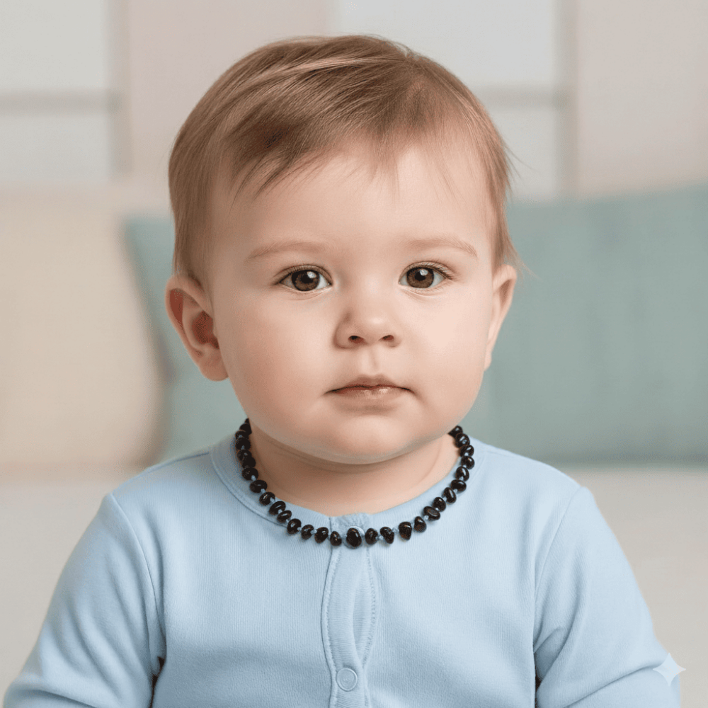 Koyu Kırmızı Doğal Damla Kehribar Taşlı Bebek Diş Kolyesi - 2