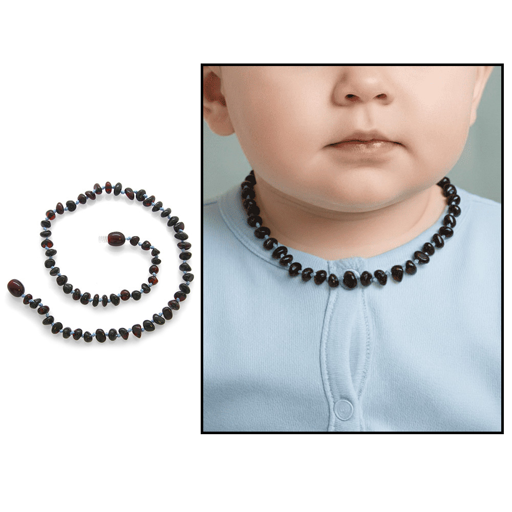 Koyu Kırmızı Doğal Damla Kehribar Taşlı Bebek Diş Kolyesi - 1