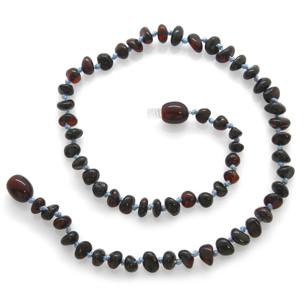 Koyu Kırmızı Doğal Damla Kehribar Taşlı Bebek Diş Kolyesi - 3