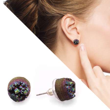 Yanardöner Kristal Doğaltaşlı Oval Tasarım Küpe - Tesbihane