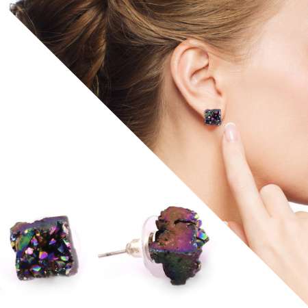 Yanardöner Kristal Doğaltaşlı Dörtgen Tasarım Küpe - Tesbihane