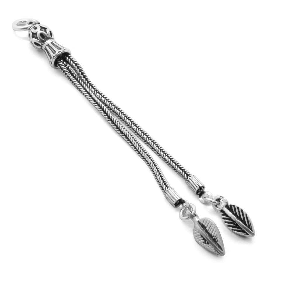 Yaprak Tasarım 2 Kamçılı 925 Ayar Gümüş Püskül - 2