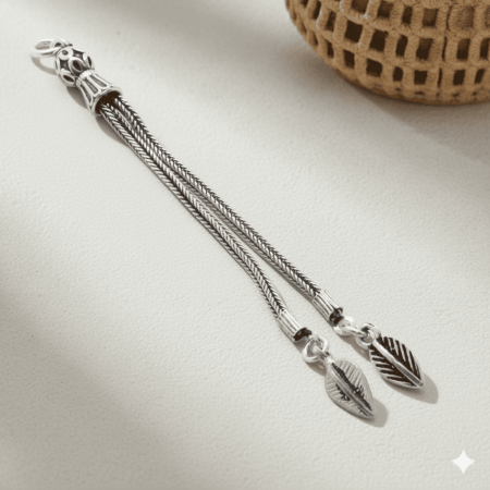 Yaprak Tasarım 2 li Kamçı 925 Ayar Gümüş Püskül - Tesbihane