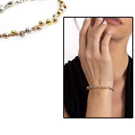 Yarım Tur Üç Renkli 925 Ayar Gümüş Dorika Kadın Bileklik - Tesbihane