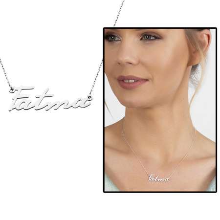 Yatay Tasarım İsme Özel Yazılı 925 Ayar Gümüş Bayan Kolye - Tesbihane