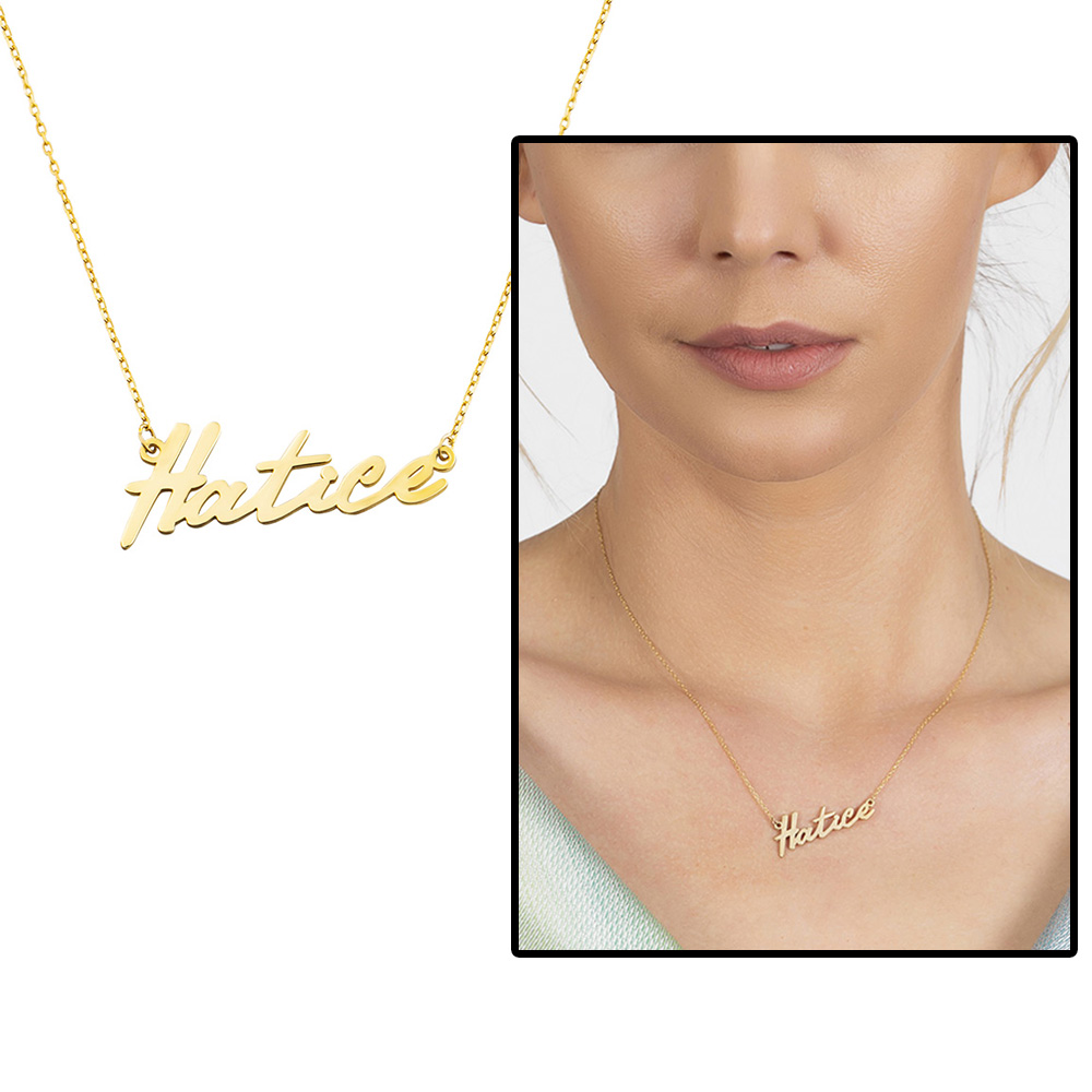 Yatay Tasarım İsme Özel Yazılı Rose Renk 925 Ayar Gümüş Bayan Kolye - 6