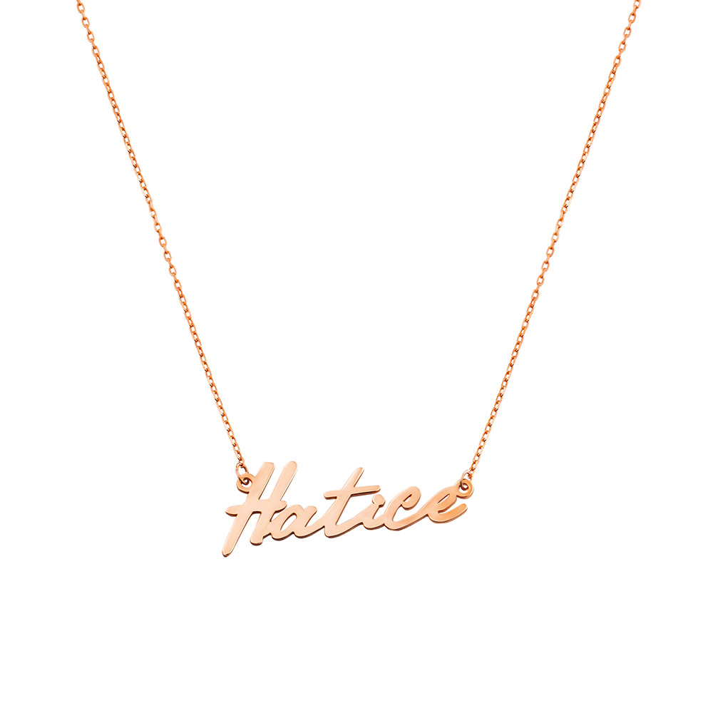 Yatay Tasarım İsme Özel Yazılı Rose Renk 925 Ayar Gümüş Bayan Kolye - 2
