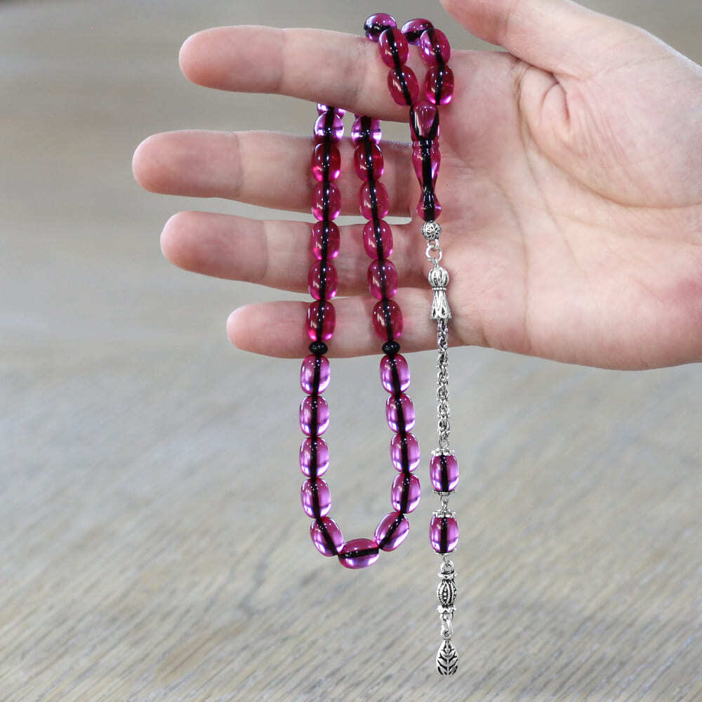 Yeni Döküm Katalin Tesbih - Şeffaf İp Yolu - Kararmaz Metal Püsküllü - Fuşya Renk - Kapsül Kesim - 2