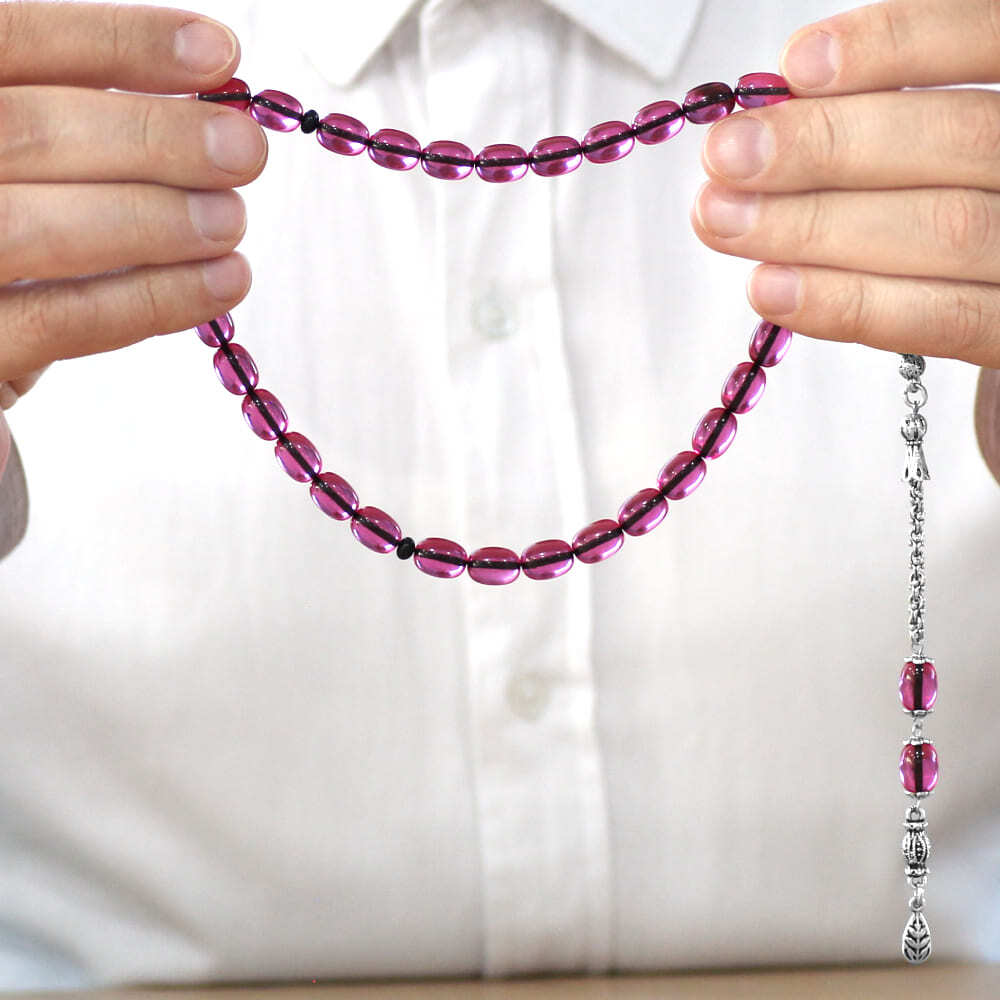 Yeni Döküm Katalin Tesbih - Şeffaf İp Yolu - Kararmaz Metal Püsküllü - Fuşya Renk - Kapsül Kesim - 3