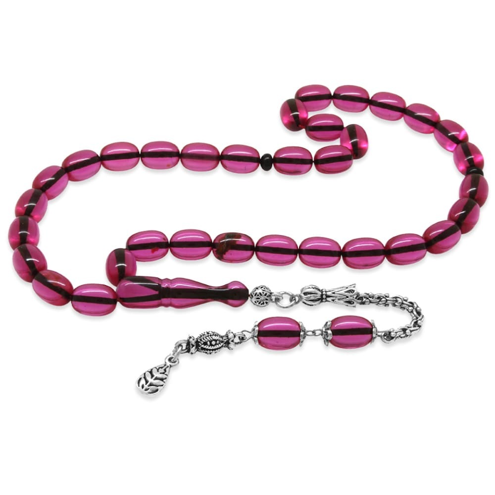 Yeni Döküm Katalin Tesbih - Şeffaf İp Yolu - Kararmaz Metal Püsküllü - Fuşya Renk - Kapsül Kesim - 4