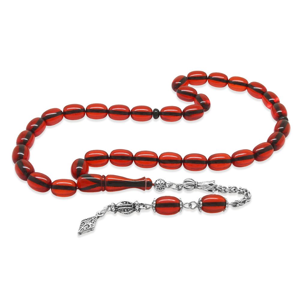 Yeni Döküm Katalin Tesbih - Şeffaf İp Yolu - Kararmaz Metal Püsküllü - Kırmızı Renk - Kapsül Kesim - 4