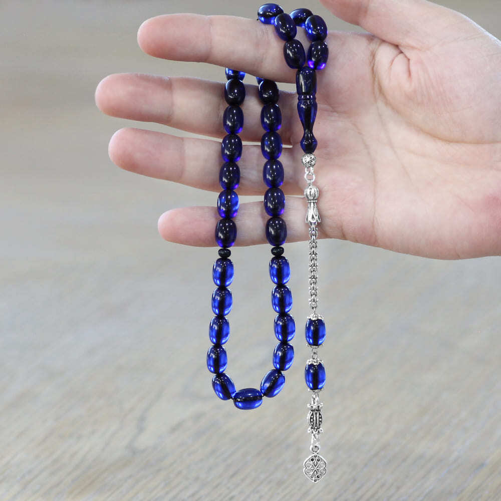 Yeni Döküm Katalin Tesbih - Şeffaf İp Yolu - Kararmaz Metal Püsküllü - Lacivert Renk - Kapsül Kesim - 2