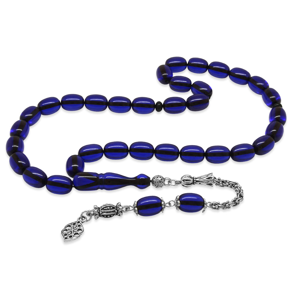 Yeni Döküm Katalin Tesbih - Şeffaf İp Yolu - Kararmaz Metal Püsküllü - Lacivert Renk - Kapsül Kesim - 4