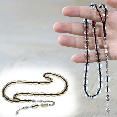 Yeni Döküm Katalin Tesbih - Şeffaf İp Yolu - Kararmaz Metal Püsküllü - Beyaz - Kapsül Kesim - Tesbihane