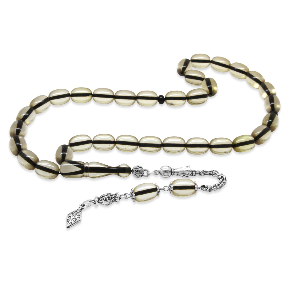 Yeni Döküm Katalin Tesbih - Şeffaf İp Yolu - Kararmaz Metal Püsküllü - Beyaz - Kapsül Kesim - 4