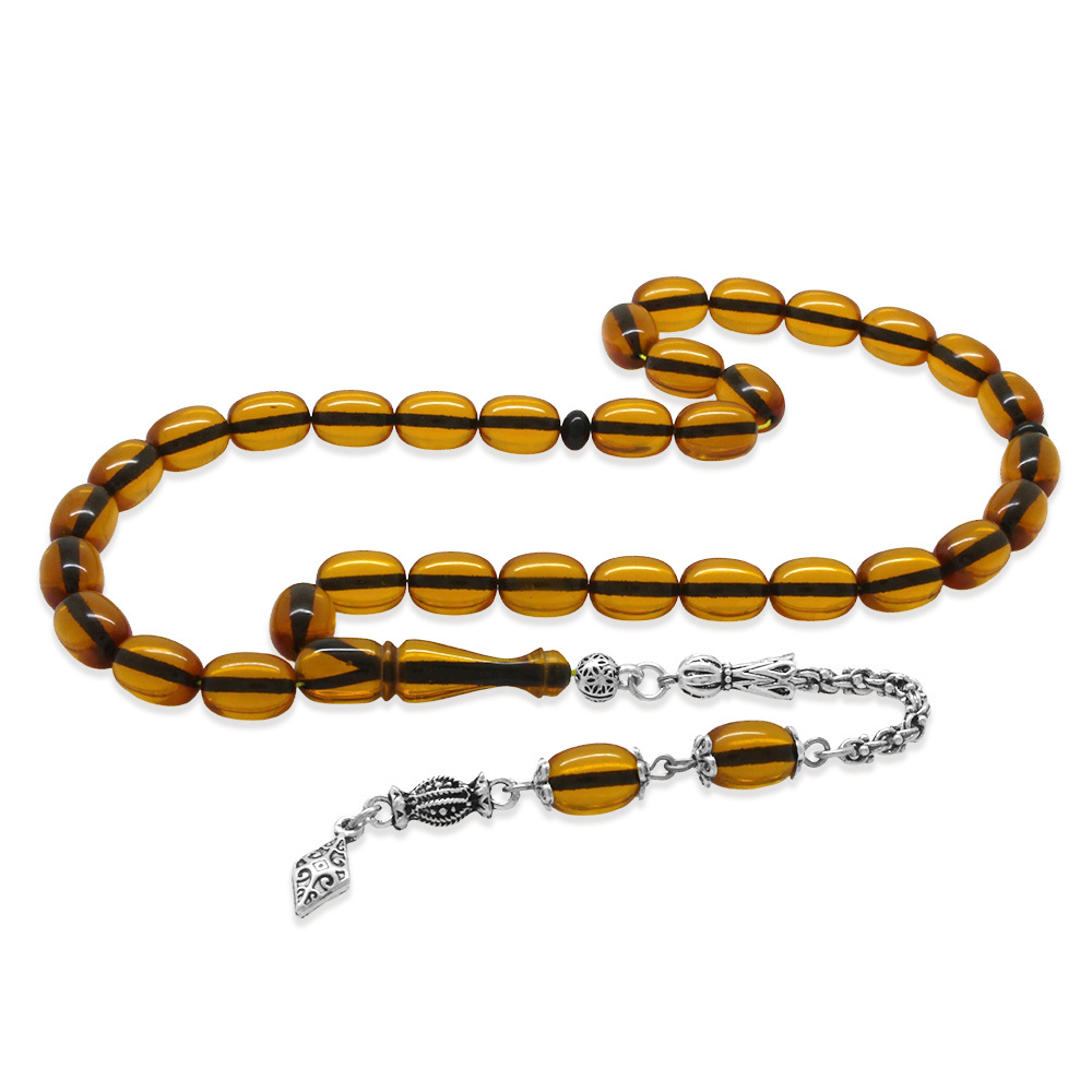 Yeni Döküm Katalin Tesbih - Şeffaf İp Yolu - Kararmaz Metal Püsküllü - Turuncu Renk - Kapsül Kesim - 4