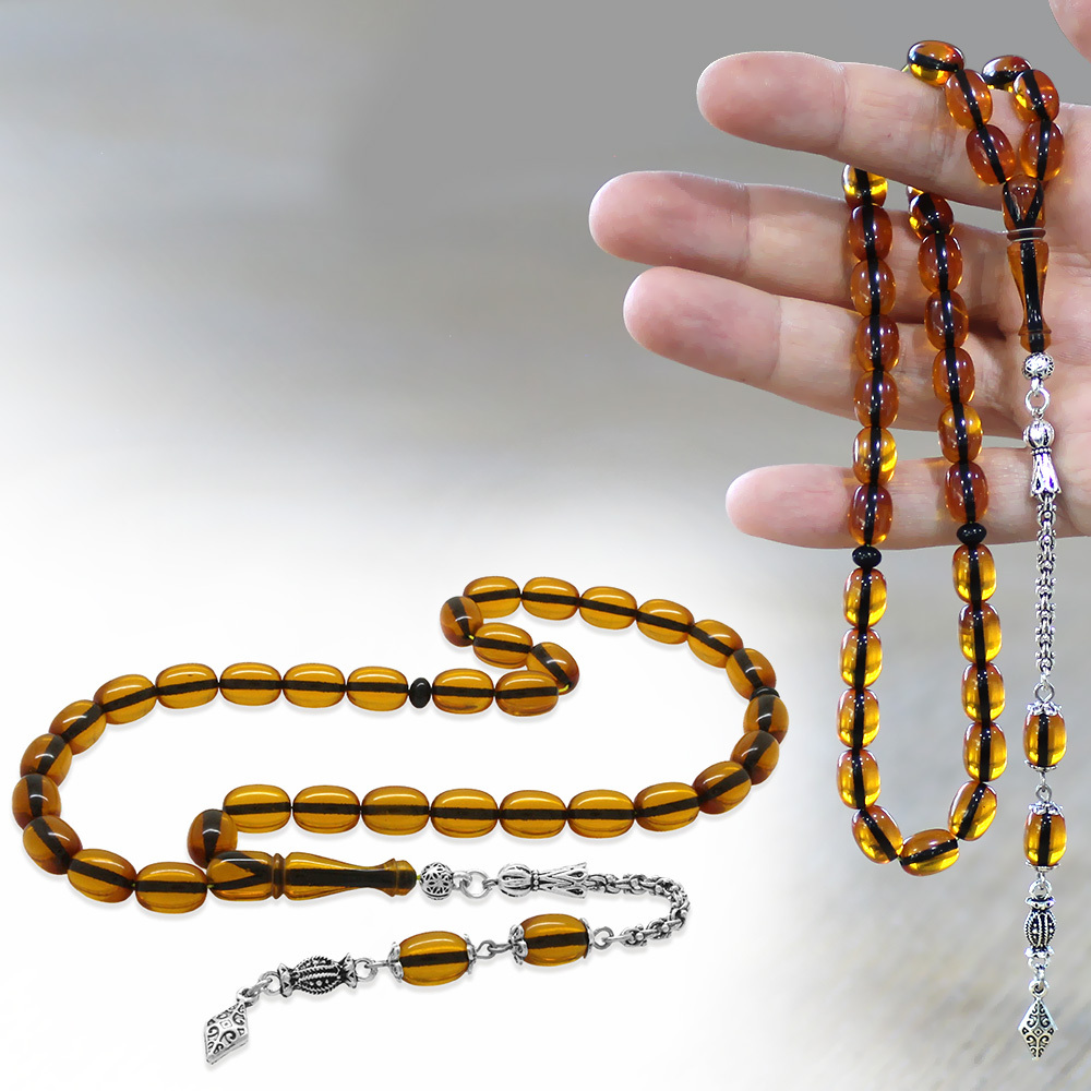 Yeni Döküm Katalin Tesbih - Şeffaf İp Yolu - Kararmaz Metal Püsküllü - Turuncu Renk - Kapsül Kesim - 1