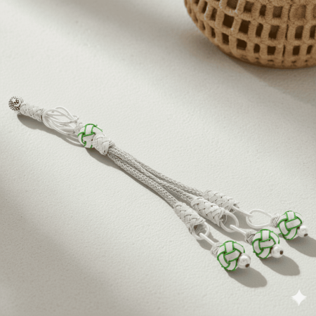 Yeşil Beyaz Renk Bakır Kaplama 3 lü Top Kazaz Püskül - Tesbihane