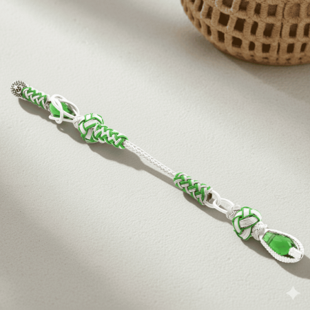 Yeşil Beyaz Renk Bakır Kaplama Yeşil Taşlı Kazaz Püskül - Tesbihane