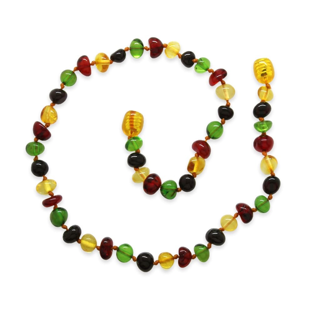 Yeşil Kırmızı Renk Natural Form Doğal Damla Kehribar Taşlı Bebek Diş Kolyesi - 3