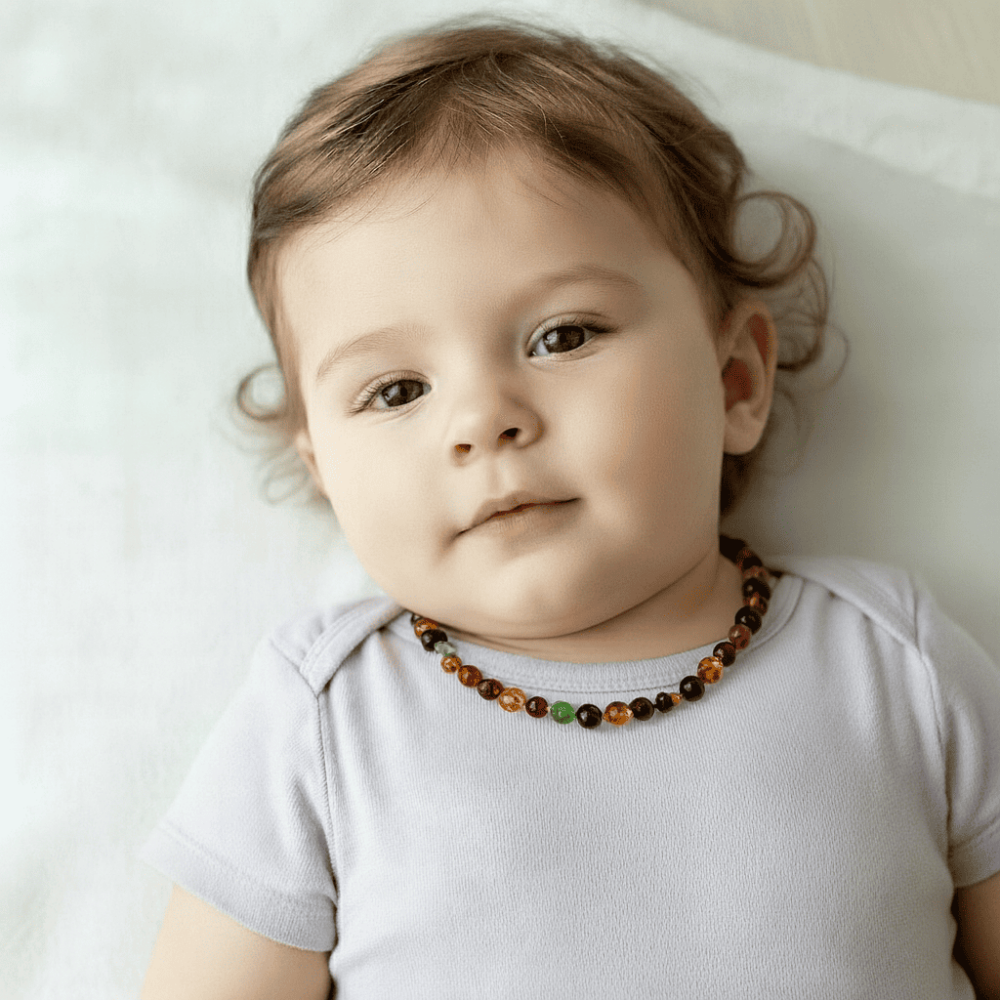 Yeşil Kırmızı Renk Natural Form Doğal Damla Kehribar Taşlı Bebek Diş Kolyesi - 2