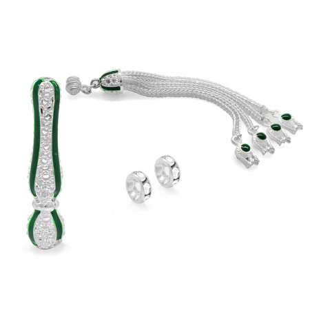 Yeşil Mineli Alpaka Püskül Seti - Tesbihane