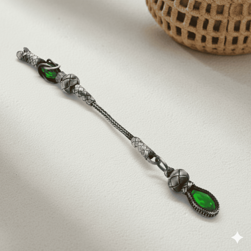 Yeşil Zirkon Taşlı 1000 Ayar Gümüş Kazaz Püskül - 1