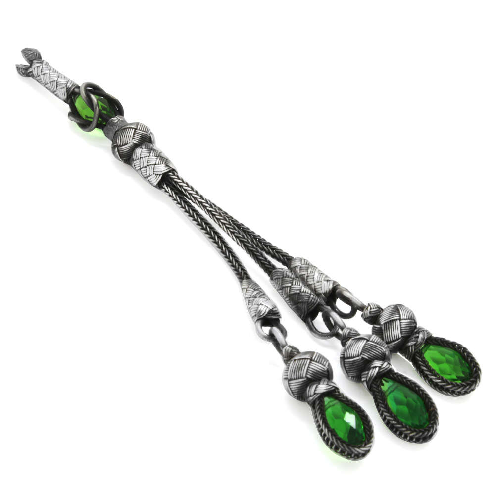 Yeşil Zirkon Taşlı 3 lü 1000 Ayar Gümüş Kazaz Püskül - 2