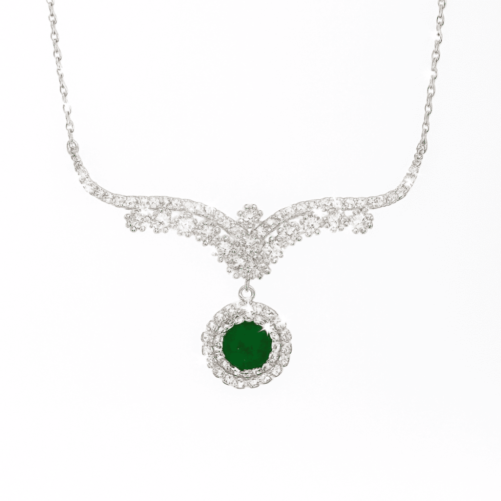 Yeşil Zirkon Taşlı Melek Kanadı Tasarım Gümüş Renk 925 Ayar Gümüş Bayan Kolye - 3