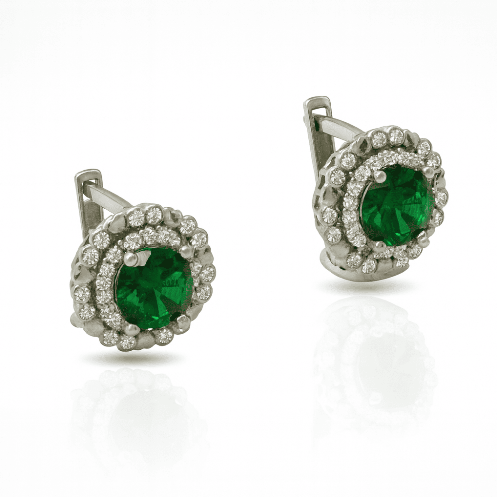 Yeşil Zirkon Taşlı Papatya Tasarım Gümüş Renk 925 Ayar Gümüş Bayan Küpe - 3