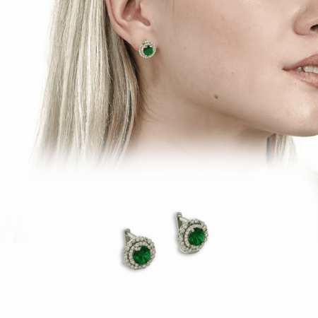 Yeşil Zirkon Taşlı Papatya Tasarım Gümüş Renk 925 Ayar Gümüş Bayan Küpe - Tesbihane