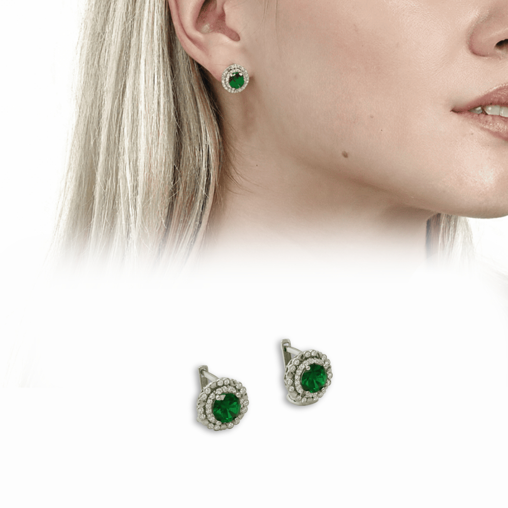 Yeşil Zirkon Taşlı Papatya Tasarım Gümüş Renk 925 Ayar Gümüş Bayan Küpe - 1