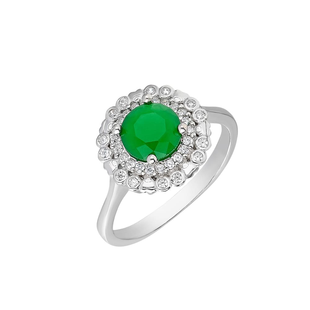 Yeşil Zirkon Taşlı Papatya Tasarım Gümüş Renk 925 Ayar Gümüş Bayan Yüzük - 4