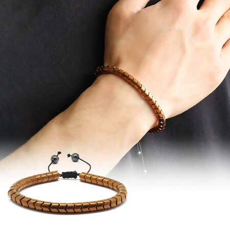 Yılan Tasarım Gold Hematit Doğaltaş Bileklik - STOKYOK