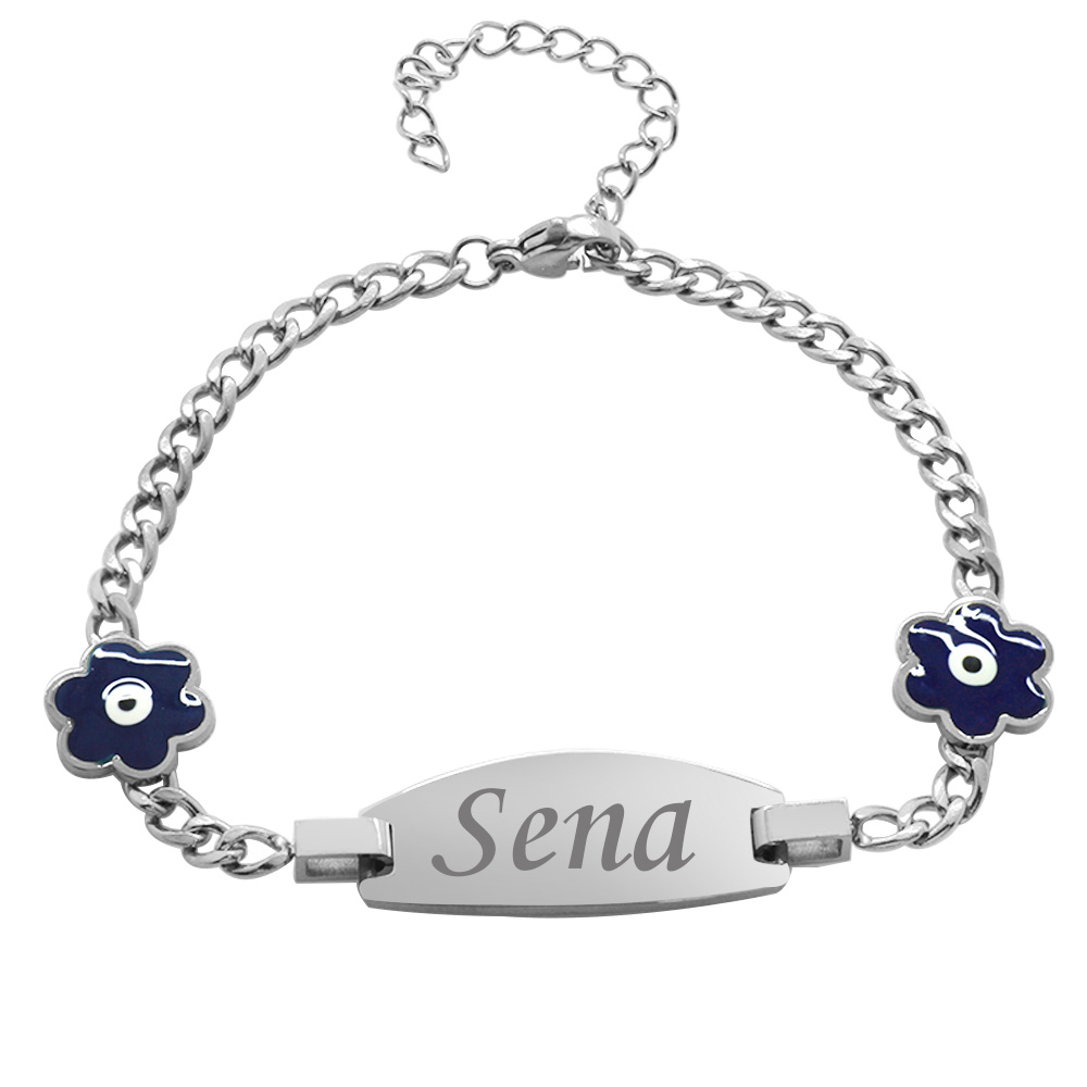 Kır Çiçeği Detaylı Gümüş Renk Kişiye Özel İsim Yazılı Çelik Kadın Bileklik - 5