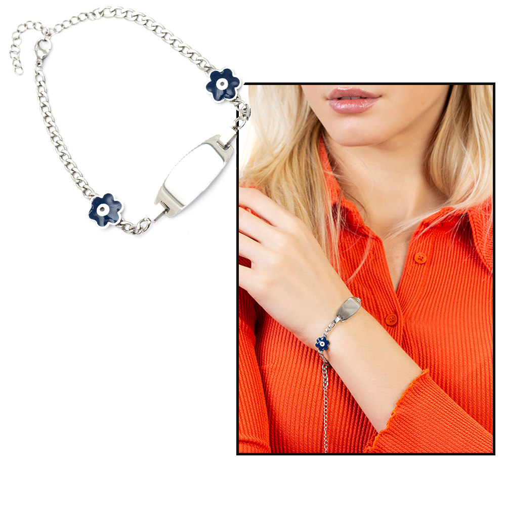 Kır Çiçeği Detaylı Gümüş Renk Kişiye Özel İsim Yazılı Çelik Kadın Bileklik - 1