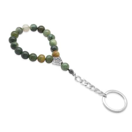 Yosun Akik Doğaltaş Çelik Kombinli Tesbih Anahtarlık - Tesbihane