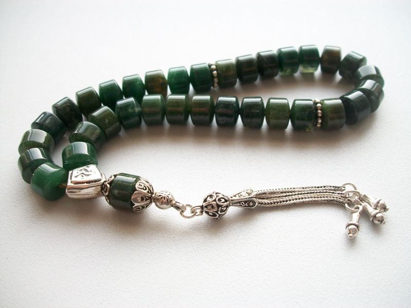 Yosun Akik Taşı Nadir Kesme Model Gümüşlü Tesbih (JSWADHNY) - 3