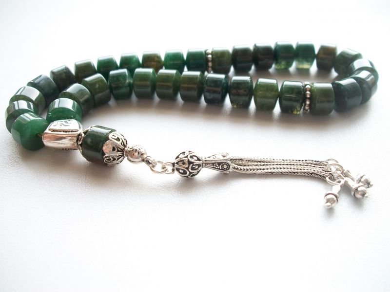 Yosun Akik Taşı Nadir Kesme Model Gümüşlü Tesbih (JSWADHNY) - 1