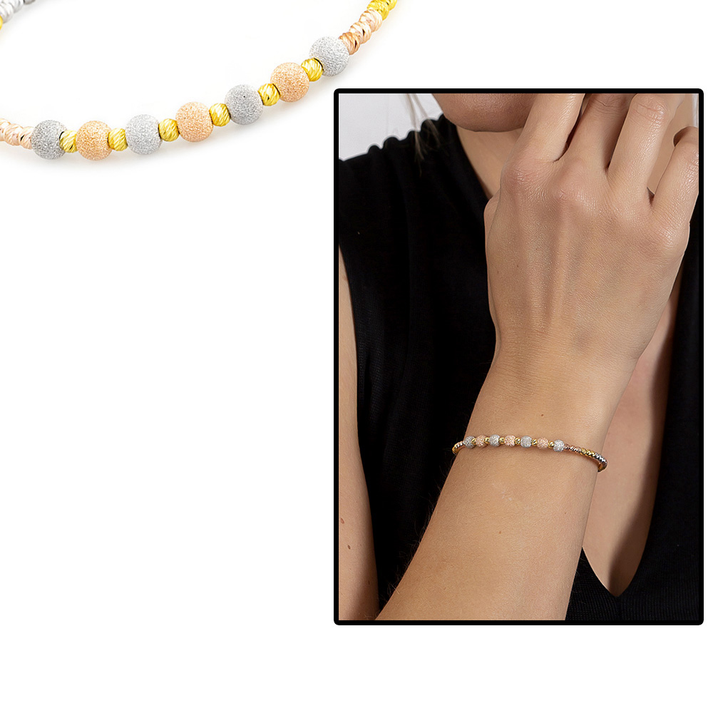 Yuvarlak Tasarım Yarım Tur Üç Renkli 925 Ayar Gümüş Dorika Kadın Bileklik - 1