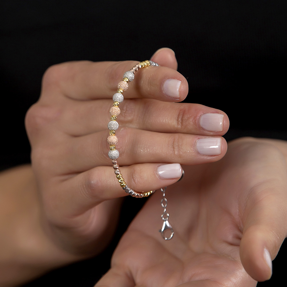 Yuvarlak Tasarım Yarım Tur Üç Renkli 925 Ayar Gümüş Dorika Kadın Bileklik - 2