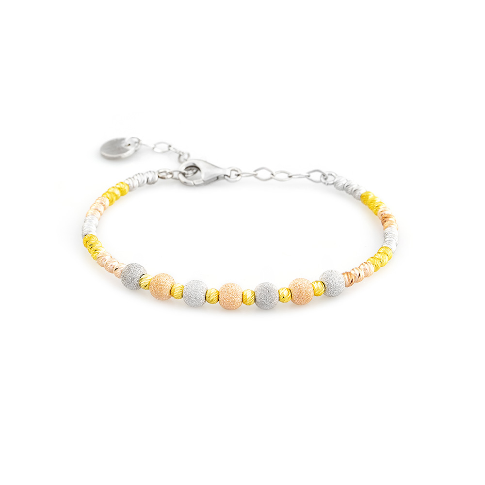 Yuvarlak Tasarım Yarım Tur Üç Renkli 925 Ayar Gümüş Dorika Kadın Bileklik - 5