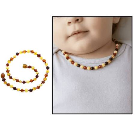 Çift Renkli Doğal Damla Kehribar Taşlı Bebek Diş Kolyesi - Tesbihane