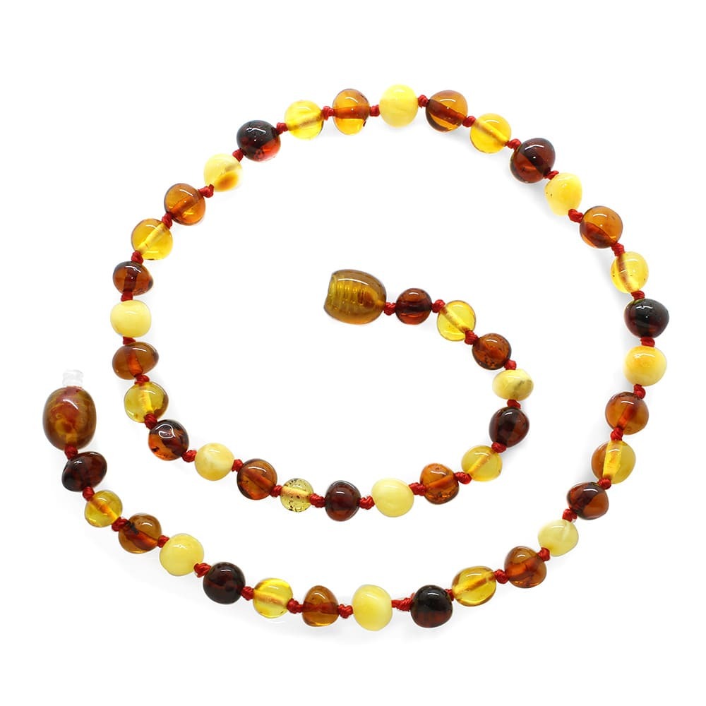 Çift Renkli Doğal Damla Kehribar Taşlı Bebek Diş Kolyesi - 3